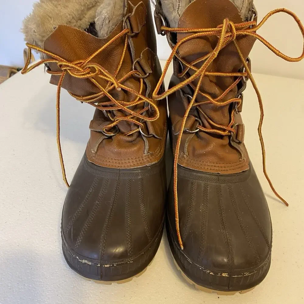 Sorel Scout Boots Men 10US Brown Leather Duck Winter Snow Wool Insulated LaceUp